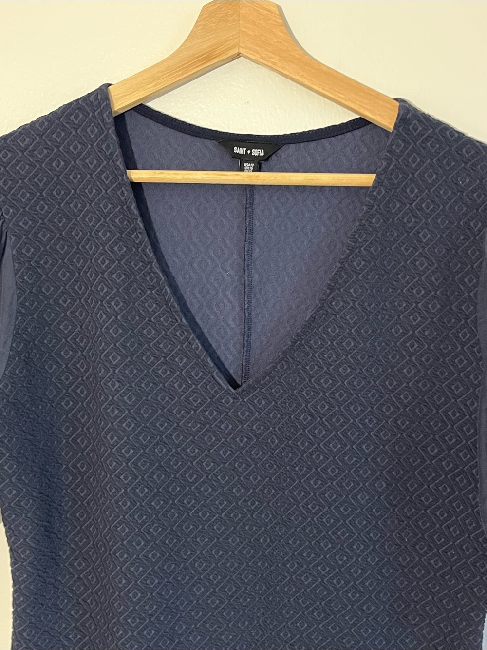 Saint + Sofia Navy Tori Puff Sleeve V-Neck Top size 12 - Picture 4 of 8